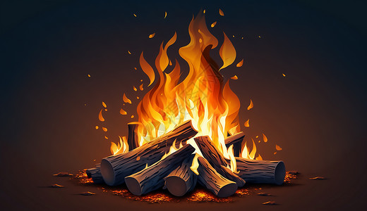 魔法火焰燃烧的篝火火焰插画