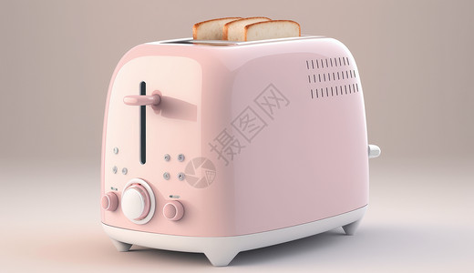 正在烤面包的粉色面包机图片