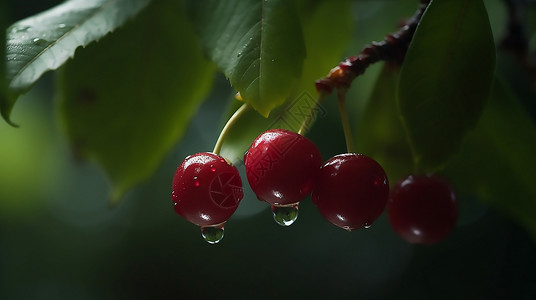 下雨滴水素材滴水的樱桃背景