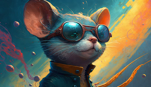戴口罩的老鼠戴着墨镜的老鼠肖像插画