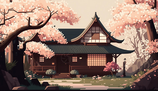 日本传统建筑传统的住宅插画