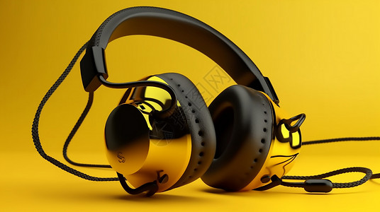 黄色背景上的耳机背景图片