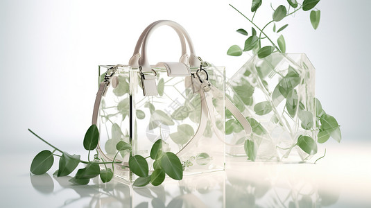 透明包包藤蔓装饰的透明质感时尚包包插画