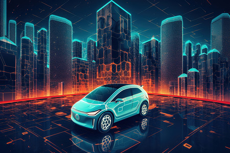 智能驾驶汽车的数据安全科技汽车图形插画
