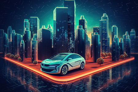 智能驾驶汽车的数据安全未来感汽车模型插画