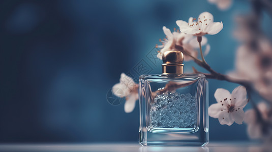 花卉透明香水瓶自然风景背景图片
