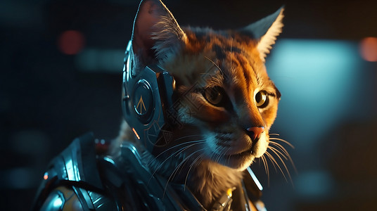 朋克风穿盔甲的猫背景图片