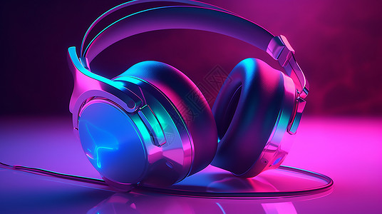 紫色耳机科技耳机插画