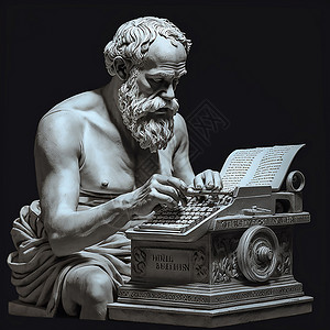 西方雕塑哲学家使用打字机插画