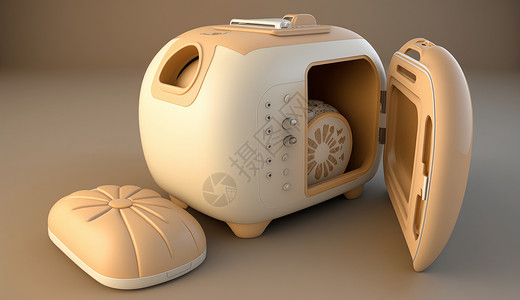 造型艺术可爱造型3D面包机插画