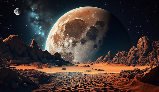 不锈钢表面月球表面的行星插画