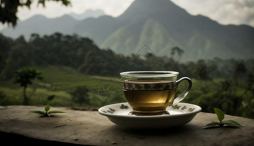 茶叶饮品透明茶杯中的茶水插画