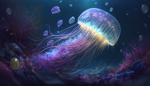 彩色水母海底海母插画