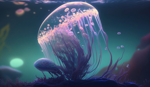 海底发光水母背景图片