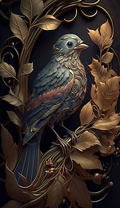 雀鸟与叶子威廉莫里斯风格希特玛高清图片