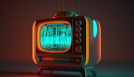 霓虹灯复古电视机背景图片