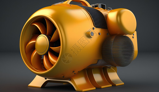 3d吹风机黄色的工业用吹风机3D插画