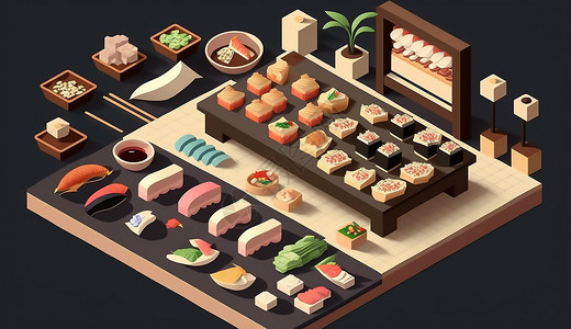 海鲜自助餐券美味的寿司插画