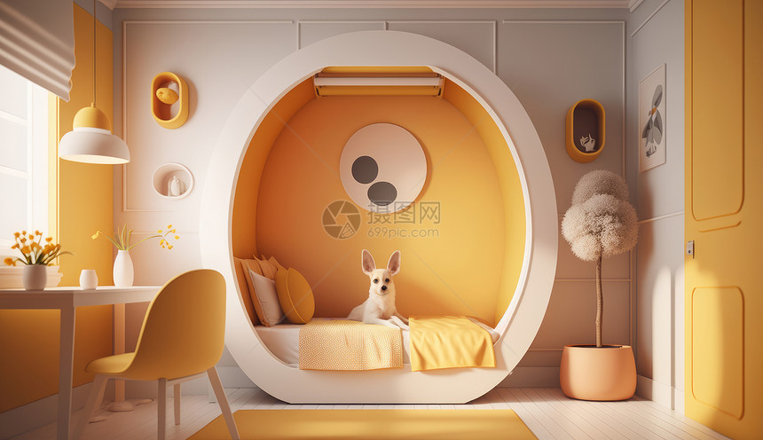 淡黄色儿童卧室设计图片