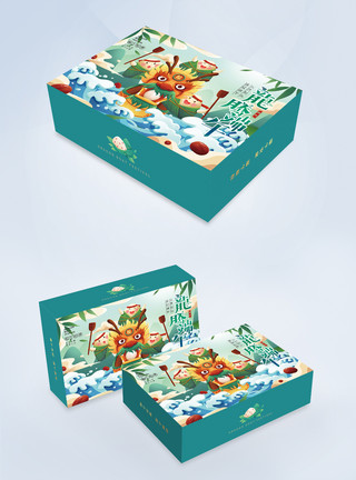 动物插画插画风端午节粽子礼盒包装模板