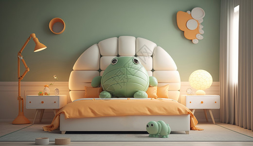 绿色乌龟玩具绿色动物主题玩具乌龟卧室插画