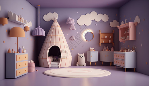 游戏主题素材紫色露营帐篷主题房间背景
