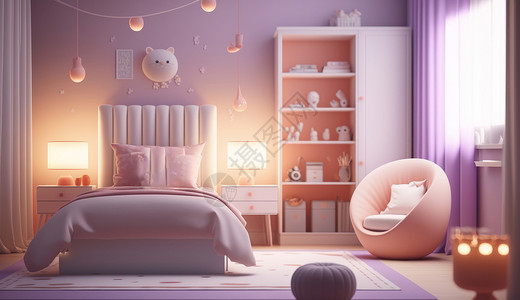 浪漫主题浪漫的淡紫色儿童卧室背景