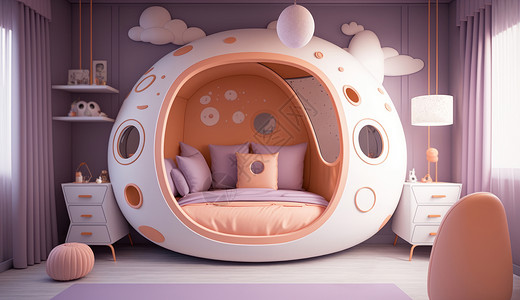太空主题淡紫色儿童房间图片