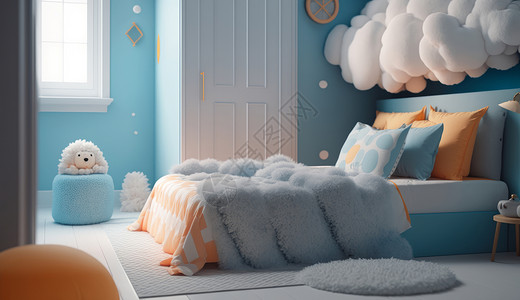 柔软的淡蓝色云朵主题儿童卧室背景图片