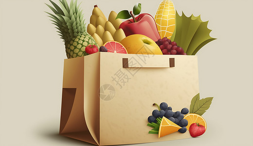 购物袋里的新鲜蔬菜蔬菜水果插画