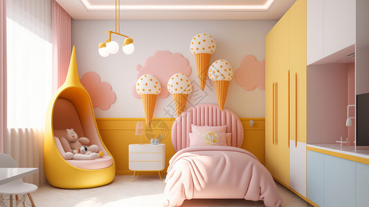 可爱的粉色冰激凌主题儿童卧室图片