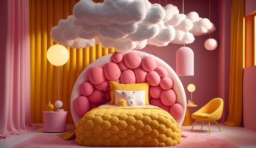 粉色温馨的儿童卧室云朵主题图片