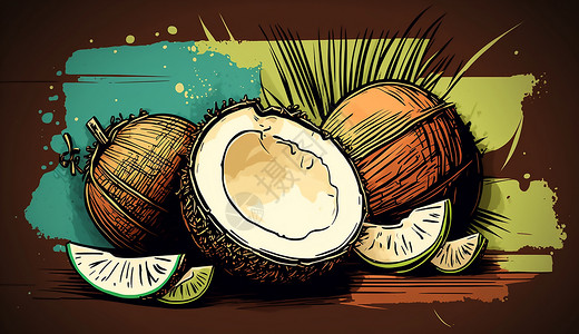 椰子脆片香甜的椰子插画
