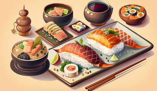 日式酱油美味寿司插画