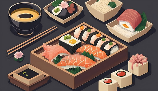 日式酱油特色美食插画