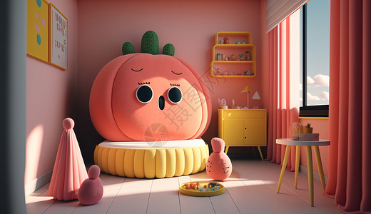 儿童卧室粉色超大玩具背景图片