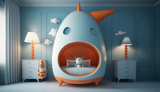 火箭飞机玩具儿童创意卧室火箭主题插画