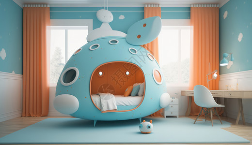 太空飞船儿童主题卧室背景图片