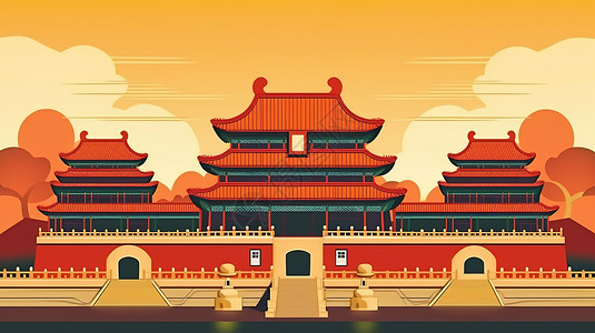 复古国潮中国古建筑风景背景图片