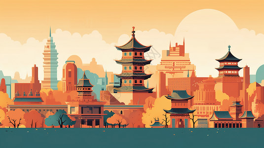 国潮复古中国城市场景背景图片