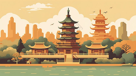 国潮复古中国旅游景点背景图片