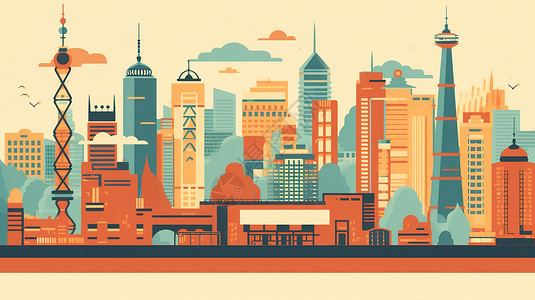 中国城市复古插画背景图片