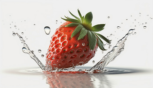水果落水一颗正在落水的草莓插画