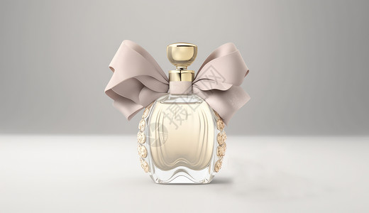 粉色香水瓶系着蝴蝶结的香水设计图片