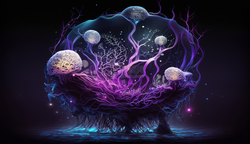 紫色的发光的细菌梦幻抽象图片