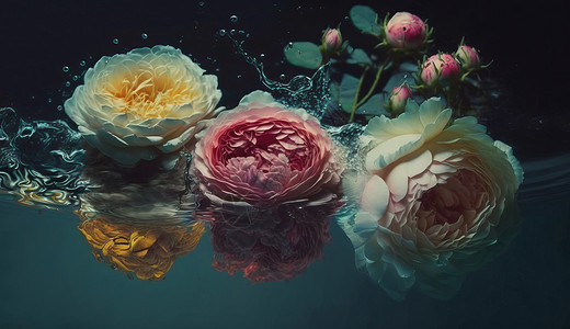 在水面上的浪漫花朵图片