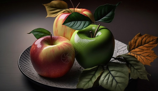 新鲜大苹果不同颜色的苹果插画