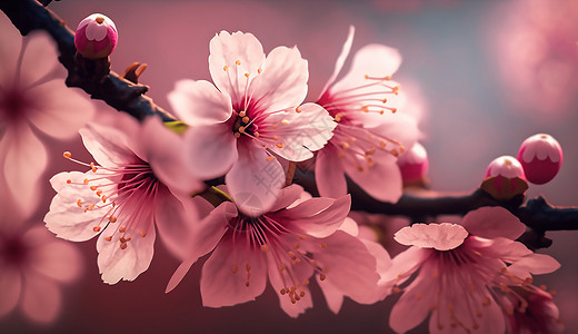 春天盛开的粉红色樱花背景图片