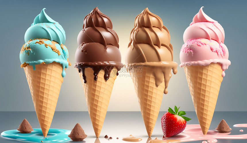 四个巧克力奶油冰淇淋图片