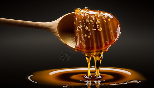 天然糖浆木勺舀出的蜂蜜插画